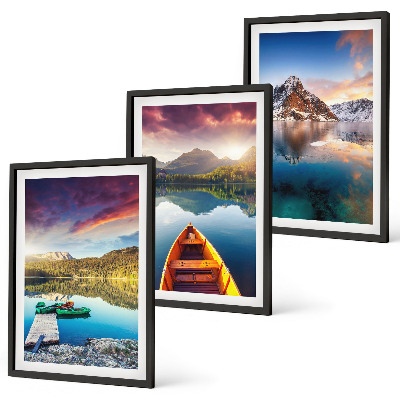Three-piece wall art piece Lakes mountains boat peace