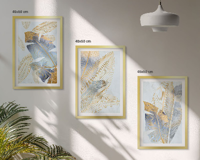 Set of 3 framed wall art pieces Light blue-beige leaves