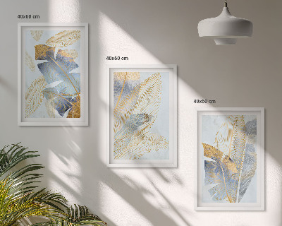 Set of 3 framed wall art pieces Light blue-beige leaves