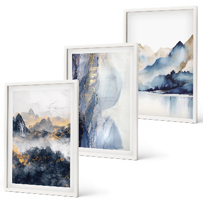 Wall art set Blue and gray mountain landscapes