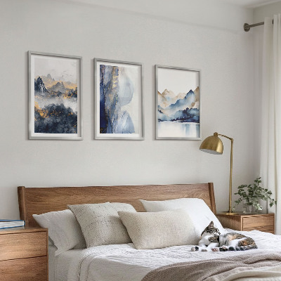 Wall art set Blue and gray mountain landscapes