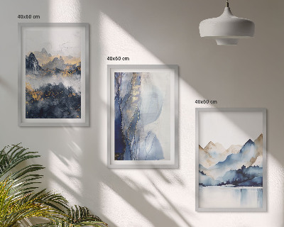Wall art set Blue and gray mountain landscapes