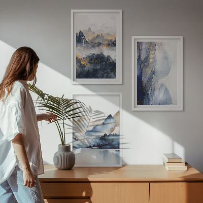 Wall art set Blue and gray mountain landscapes