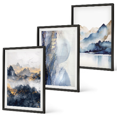 Wall art set Blue and gray mountain landscapes