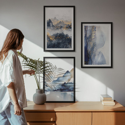 Wall art set Blue and gray mountain landscapes