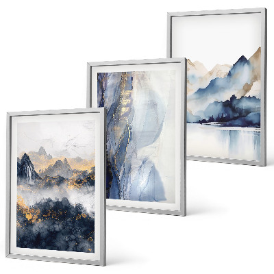 Wall art set Blue and gray mountain landscapes