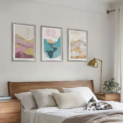 Abstract mountains sun wall art set of 3 framed pieces