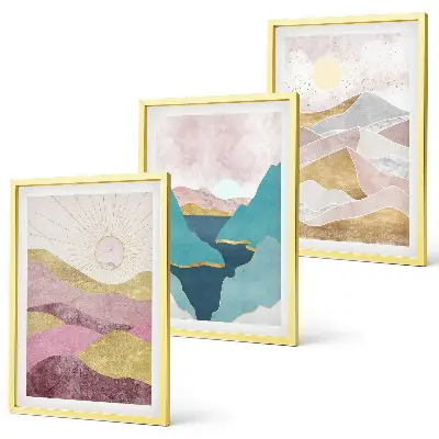 Abstract mountains sun wall art set of 3 framed pieces