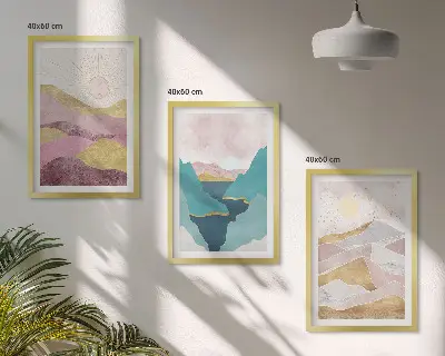 Abstract mountains sun wall art set of 3 framed pieces