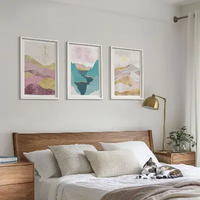 Abstract mountains sun wall art set of 3 framed pieces