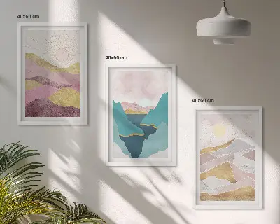 Abstract mountains sun wall art set of 3 framed pieces