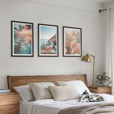 Wall art set Sea sunset houses flowers