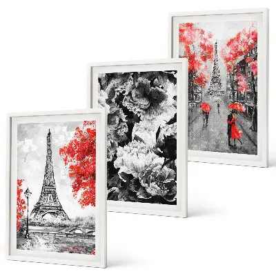 Eiffel Tower wall art set set of 3 gray framed paintings