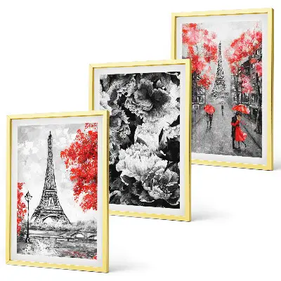 Eiffel Tower wall art set set of 3 gray framed paintings
