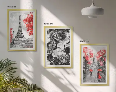 Eiffel Tower wall art set set of 3 gray framed paintings