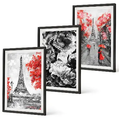 Eiffel Tower wall art set set of 3 gray framed paintings