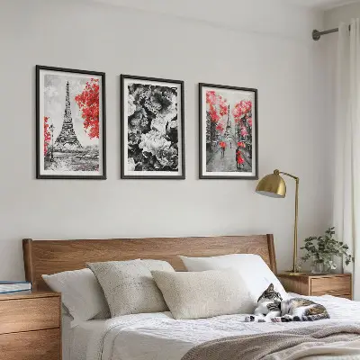 Eiffel Tower wall art set set of 3 gray framed paintings