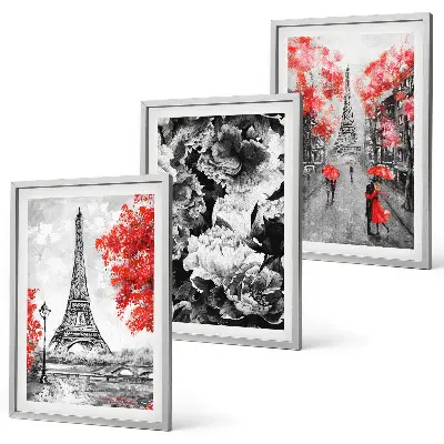 Eiffel Tower wall art set set of 3 gray framed paintings