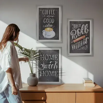 Coffee wall art set cozy home warmth theme