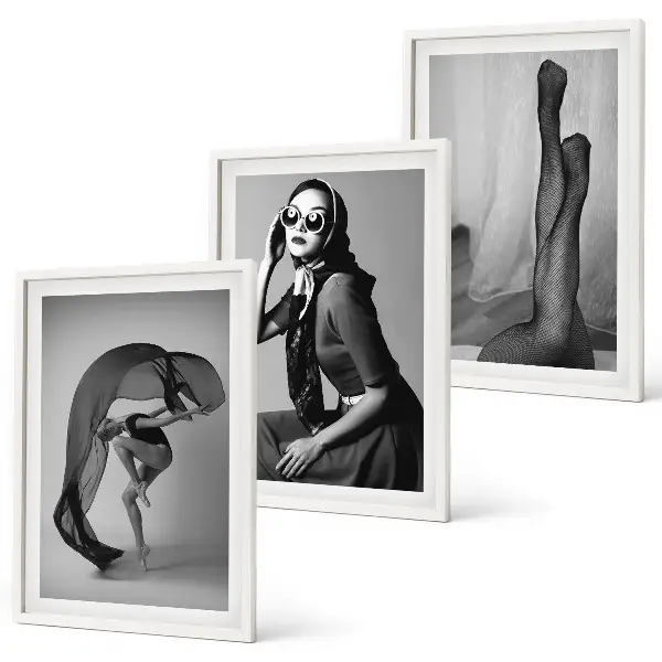 Three-piece wall art piece Black and white portraits of women