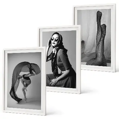 Three-piece wall art piece Black and white portraits of women