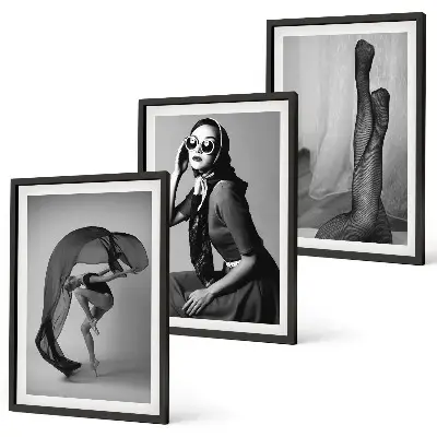 Three-piece wall art piece Black and white portraits of women