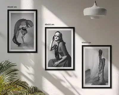Three-piece wall art piece Black and white portraits of women