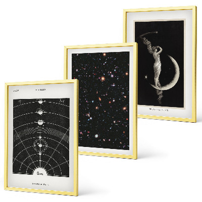 Set of 3 framed wall art pieces Solar system night figure