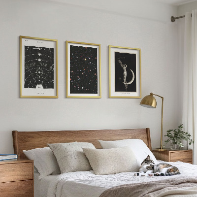 Set of 3 framed wall art pieces Solar system night figure