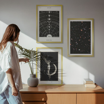 Set of 3 framed wall art pieces Solar system night figure
