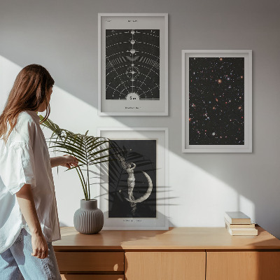 Set of 3 framed wall art pieces Solar system night figure
