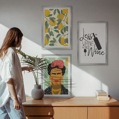 Wall art set Lemons wine portrait of Frida