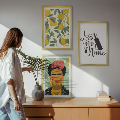 Wall art set Lemons wine portrait of Frida