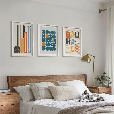 Three-piece wall art piece Bauhaus geometric patterns
