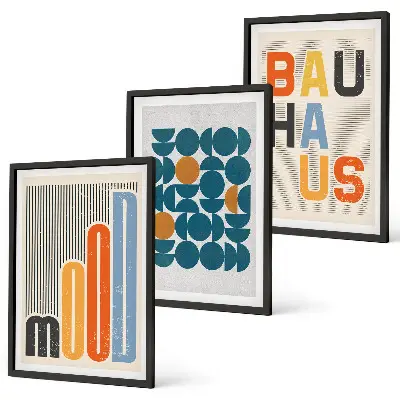 Three-piece wall art piece Bauhaus geometric patterns