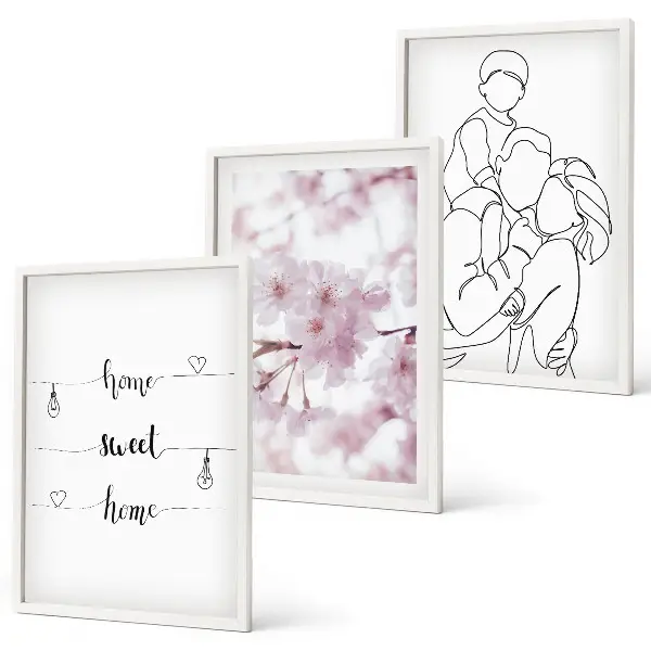 Minimalist floral wall art set of 3 framed pieces