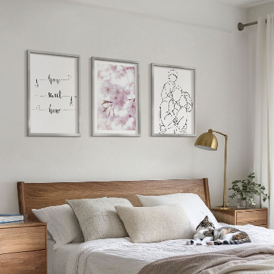 Set of 3 framed wall art pieces Flowers family minimalist