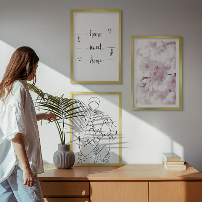 Set of 3 framed wall art pieces Flowers family minimalist