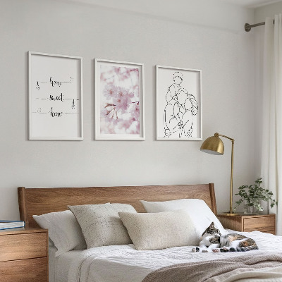 Set of 3 framed wall art pieces Flowers family minimalist