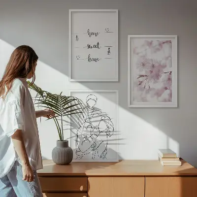 Minimalist floral wall art set of 3 framed pieces