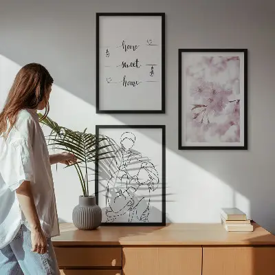 Minimalist floral wall art set of 3 framed pieces