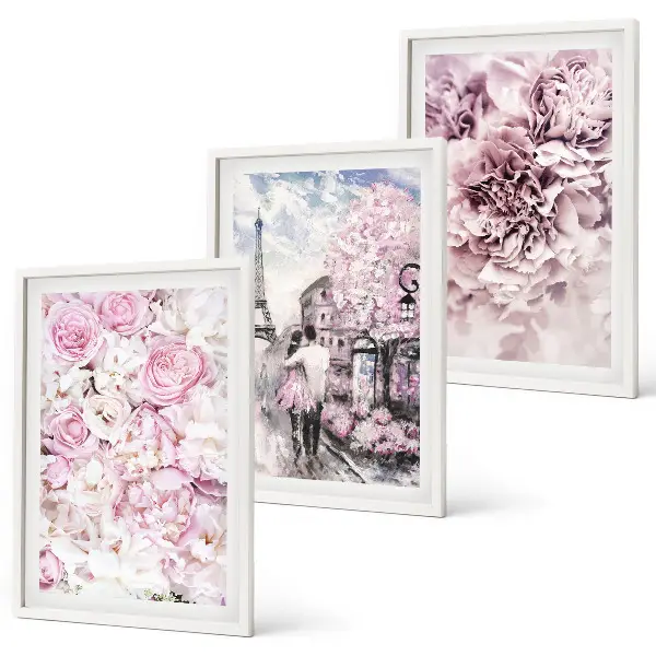 Wall art set flowers in shades of pink landscape