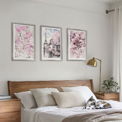 Wall art set Flowers shades of pink landscape