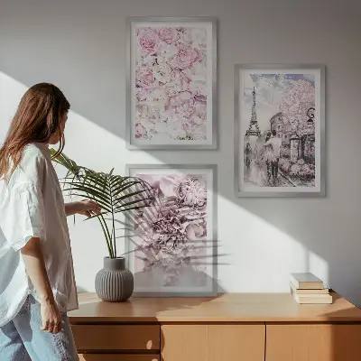 Wall art set flowers in shades of pink landscape