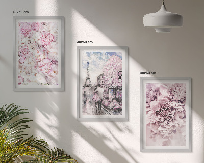 Wall art set Flowers shades of pink landscape