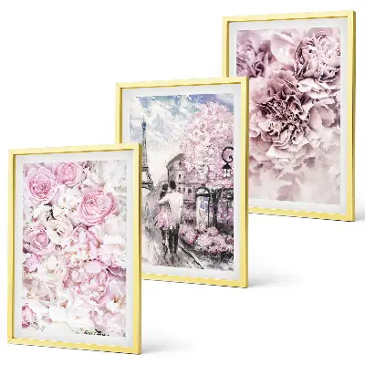 Wall art set flowers in shades of pink landscape