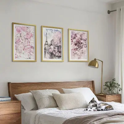 Wall art set flowers in shades of pink landscape