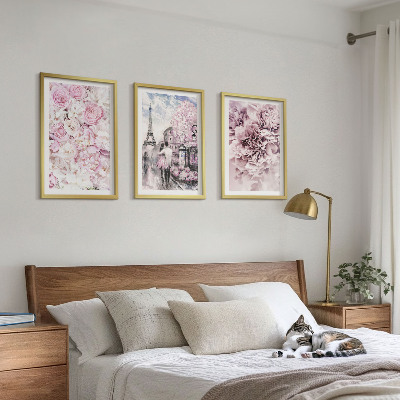 Wall art set Flowers shades of pink landscape