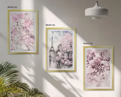 Wall art set flowers in shades of pink landscape