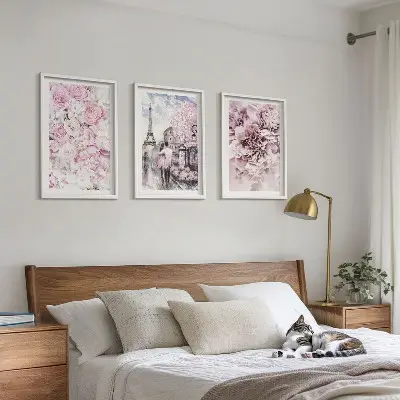 Wall art set flowers in shades of pink landscape